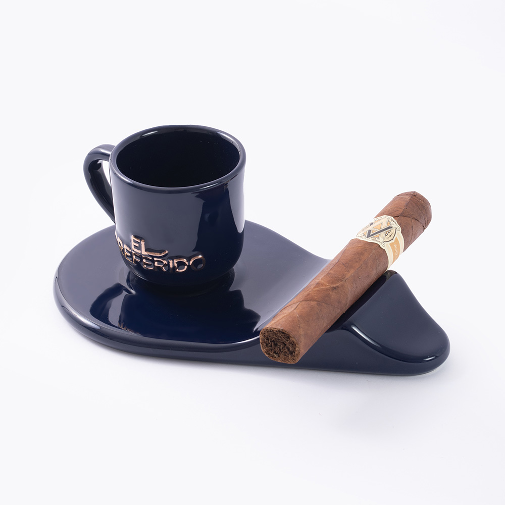 Kit El Encuentro Azul Cobalto - Xícara e Pires para Café Com Apoio